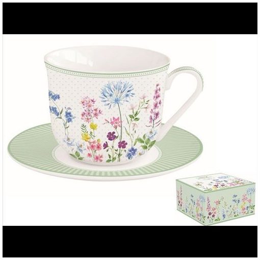 Porcelán reggelizőcsésze+alj 370ml, dobozban, Floraison