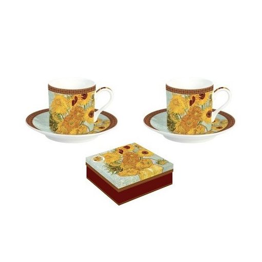 Easy Life-Nuova Porcelán eszpresszócsésze+alj 2 személyes, 75ml, dobozban, Van Gogh: Napraforgók