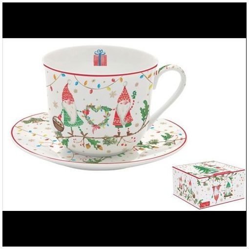 Porcelán reggelizőcsésze+alj 400ml, dobozban, Ready for Christmas