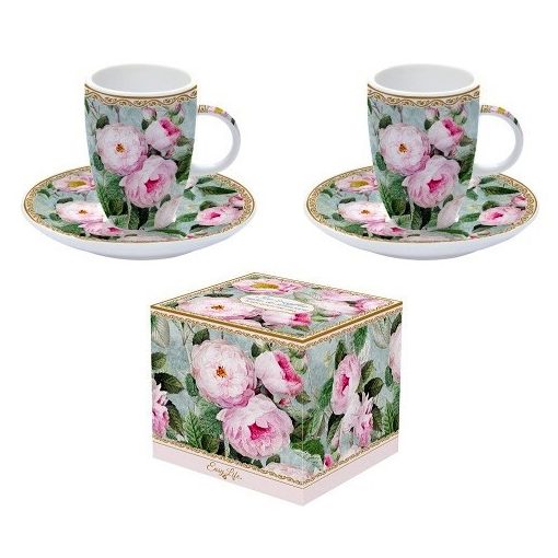 Porcelán eszpresszócsésze + alj 2 személyes 50ml, dobozban, Roses in Bloom