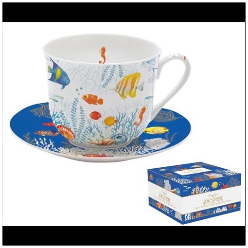 Porcelán reggelizőcsésze + alj 400ml, dobozban, Aquarium, Atmosphere