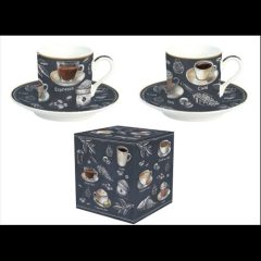   Porcelán eszpresszócsésze + alj 75ml, 2 személyes, dobozban, Barista