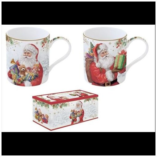 Porcelán bögreszett 2db-os, 350ml, dobozban, Santa Is Coming