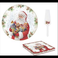   Porcelán tortatál lapáttal, 32cm, dobozban, Santa Is Santa