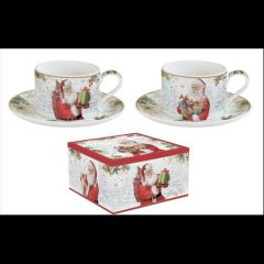   Porceláncsésze + alj 240ml, 2 személyes, dobozban, Santa Is Coming