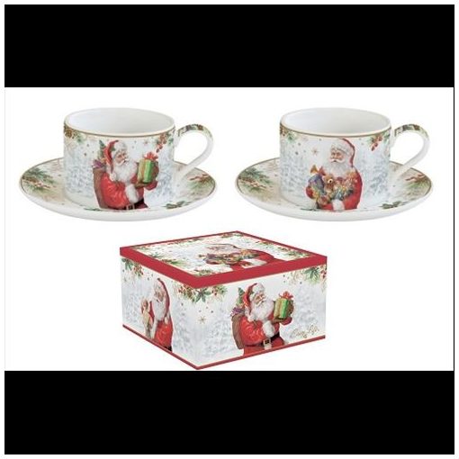 Porceláncsésze + alj 240ml, 2 személyes, dobozban, Santa Is Coming