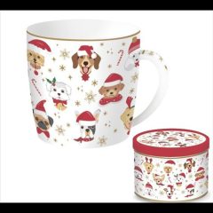 Porcelánbögre 350ml, fémdobozban, Christmas Friends Dogs