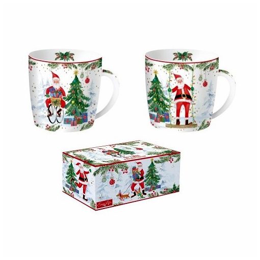 Porcelán bögreszett 2db-os, 350ml, dobozban, Joyful Santa