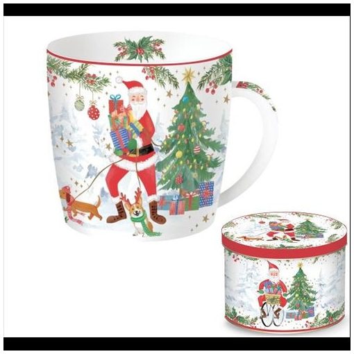 Porcelánbögre 350ml, fémdobozban, Joyful Santa