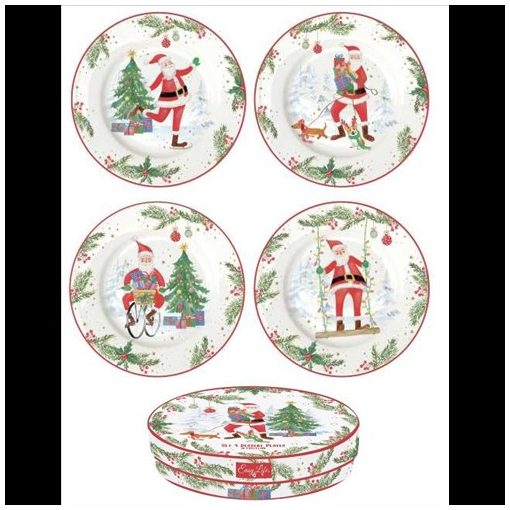 Porcelán desszerttányérszett 4db-os, 19cm, dobozban, Joyful Santa