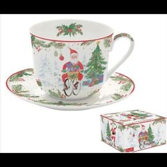   Porcelán reggelizőcsésze + alj 400ml, dobozban, Joyful Santa