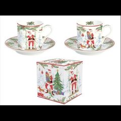   Porcelán eszpresszócsésze + alj 75ml, 2 személyes, dobozban, Joyful Santa