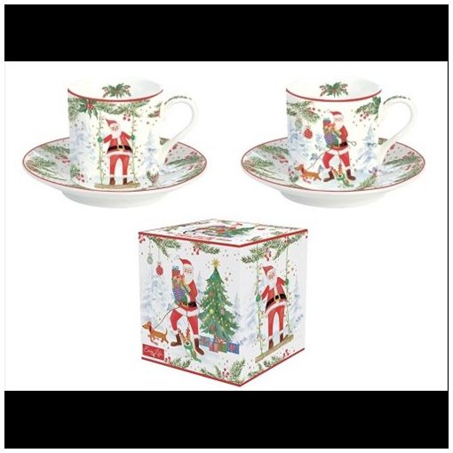 Porcelán eszpresszócsésze + alj 75ml, 2 személyes, dobozban, Joyful Santa