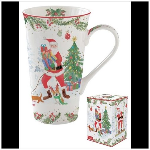 Porcelánbögre 600ml, dobozban, Joyful Santa