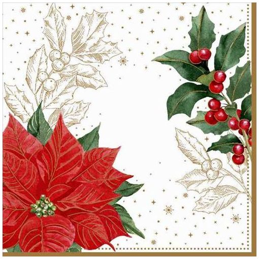 Papírszalvéta 33x33cm, Poinsettia & Berries,20db-os