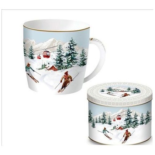 Porcelánbögre 350ml, fémdobozban, Chalet