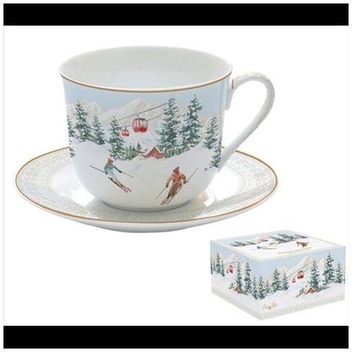 Porcelán reggelizőcsésze+alj 400ml, dobozban, Chalet