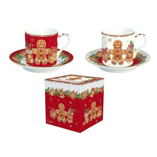 Porcelán eszpresszócsésze+alj 2 személyes 75ml dobozban, Fancy Gingerbread