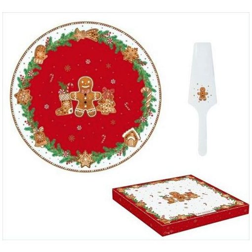 Porcelán tortatál lapáttal,32cm, dobozban, Fancy Gingerbread