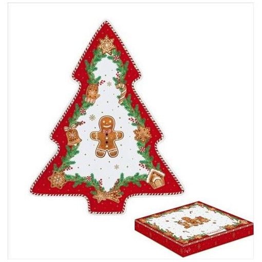 Porcelán fenyőtálca 20,5x25,5cm, dobozban, Fancy Gingerbread