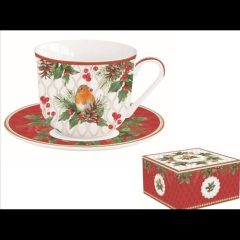   Porcelán reggelizőcsésze+alj 370ml dobozban, Christmas Berries