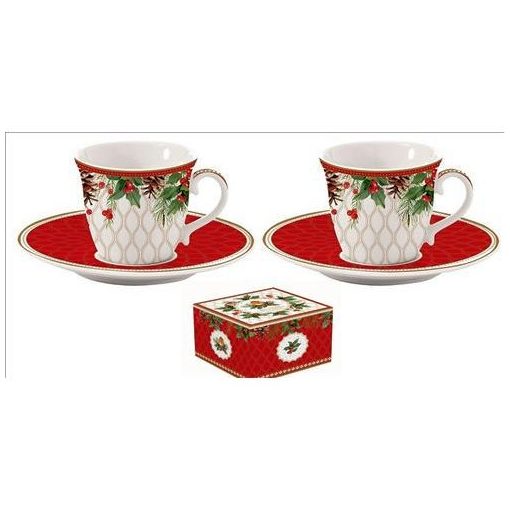 Porcelán eszpresszócsésze+alj 2 személyes,80ml, dobozban, Christmas Berries