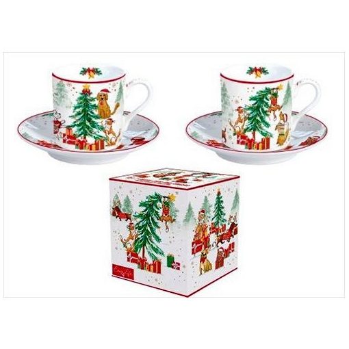 Porcelán eszpresszócsésze+alj 2 személyes 75ml dobozban, Christmas Gang