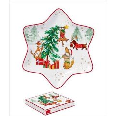 Porcelán csillagtálca 22,5cm, dobozban, Christmas Gang