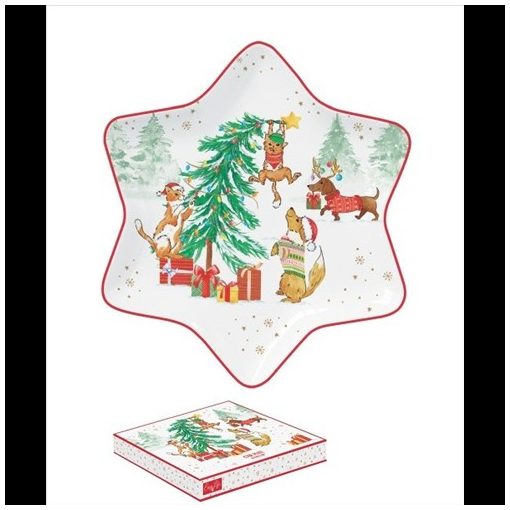 Porcelán csillagtálca 22,5cm, dobozban, Christmas Gang