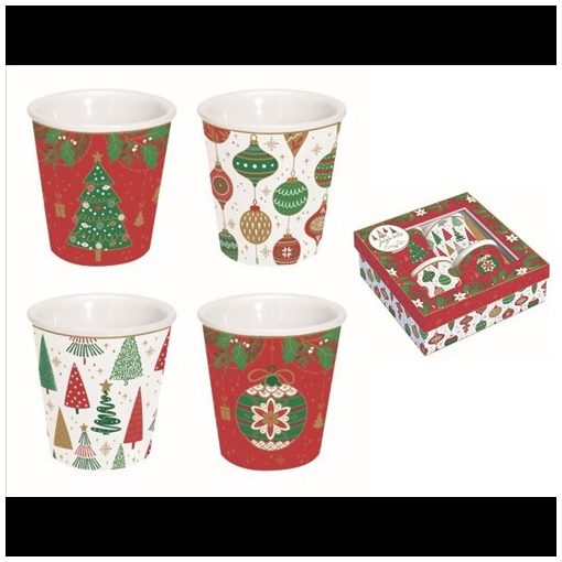 Porcelán eszpresszópohár 100ml,4 személyes, dobozban, Jingle Bells