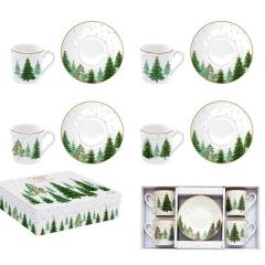   Easy Life-Nuova Porcelán eszpresszócsésze+alj 4 személyes, 100ml, dobozban, Festive Trees