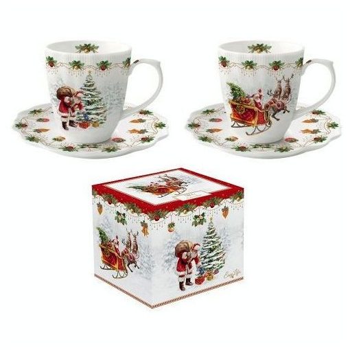 Porcelán eszpresszócsésze+alj 2 személyes,110ml, dobozban, Nostalgic Christmas