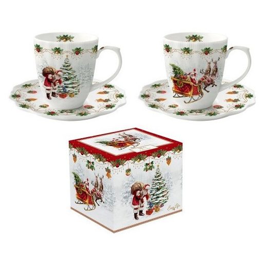 Porcelán eszpresszócsésze+alj 2 személyes,110ml, dobozban, Nostalgic Christmas