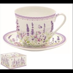   Easy Life-Nuova Porcelán reggelizőcsésze+alj 400ml, dobozban, Lavender Field