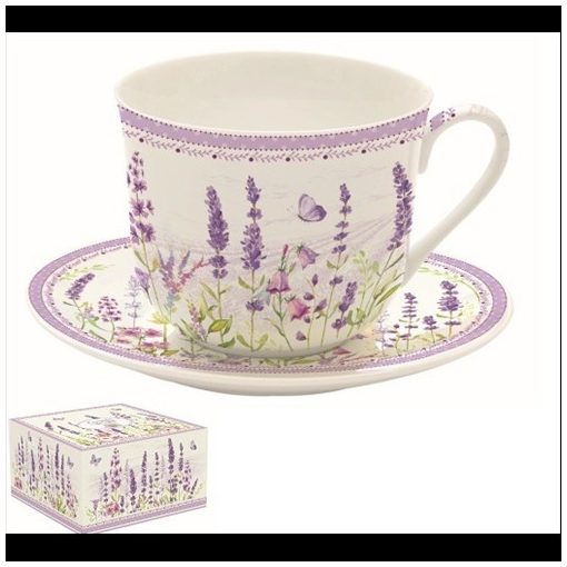 Easy Life-Nuova Porcelán reggelizőcsésze+alj 400ml, dobozban, Lavender Field