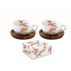   Porcelán kávéscsésze akácfa aljjal, 2 személyes, 120ml, dobozban, Sakura