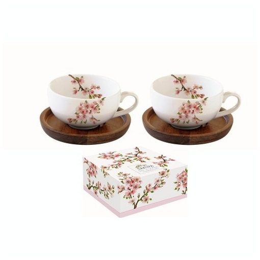 Porcelán kávéscsésze akácfa aljjal, 2 személyes, 120ml, dobozban, Sakura