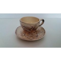   Domború mintás cappuccinos alj, virágos natúr, kerámia, kézzel festett-dia14,5cm